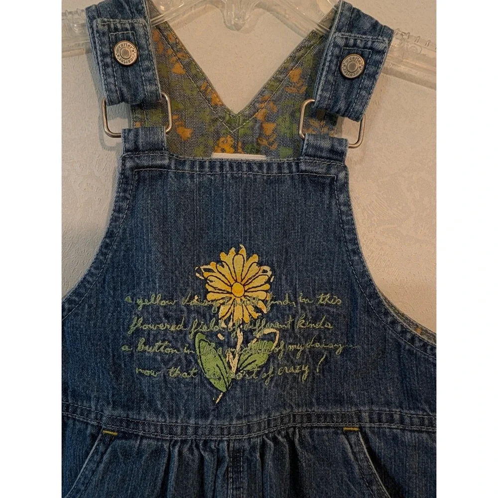 Vintage Carters Kids Denim Sunflower‎ Overalls Medium Wash Blue 12-18M